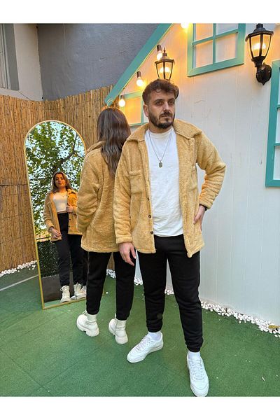 MODARİCH Mustard Yellow βελούδινο μπουφάν - Ανδρικό πουκάμισο με τσέπες και γιακά πουκάμισου Χειμερινό
