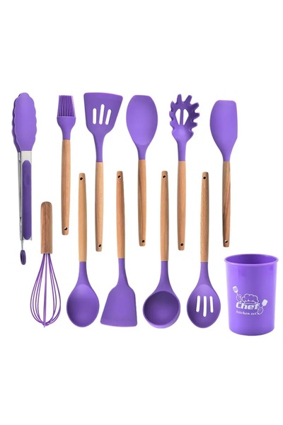 Amentes Silicone 11-Piece Ladle Set Heat Resistant; Ladle-beater-pasta Ladle- Serving Set with Spatula Stand