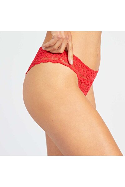 KIABI Soft velvet lace tanga briefs TRUE RED