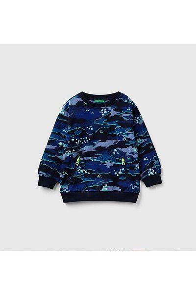 United Colors of Benetton Тъмносин суитшърт за момче - камуфлажен модел, цип и джоб