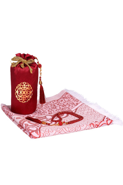 Modish Group Розкішний тафта - килимок для молитви та переносний набір для молитви з перлами, подарунковий набір