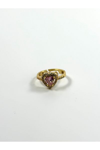 Store 316L Surgical Steel Pink Stone Heart Ring - Gold Color, No Tarnish & Allergy Free Guaranteed