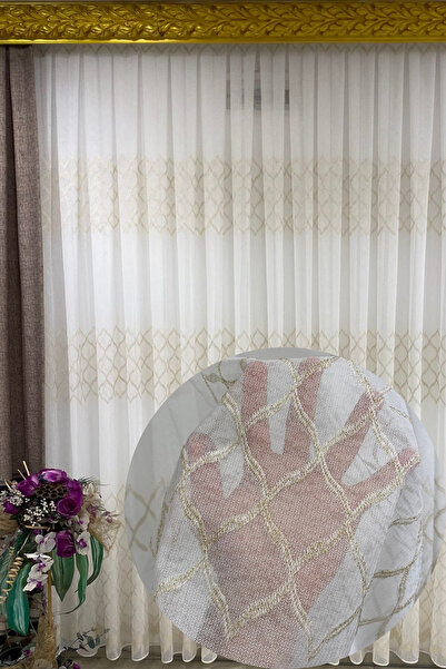 Özgün Home Dantel Belinda Baklava Desenli (1/2,5 Normal Pile) Ekru Tül Perde