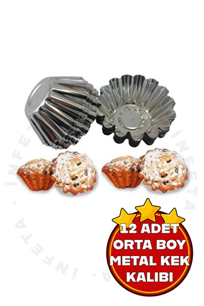 İnfeta 12 Adet Paslanmaz Orta Kek Kalıbı, Cupcake, Tart, Tartolet, Brownie, T...
