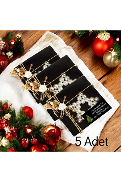 Nilgün Baymış Neva Konsept Hediyelik Yılbaşı -Yeni Yıl Hediyesi 5 Adet inci yıldız siyah kutulu anahtarlık
