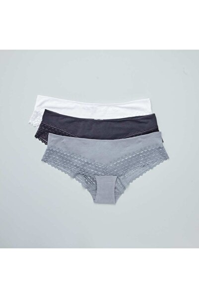 KIABI Pack of 3 cotton and lace boy shorts BLUE