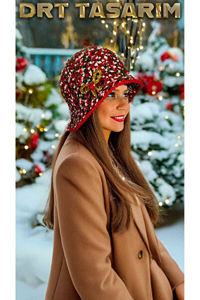 drt tasarım Yılbaşı El Örgüsü Kloş Kadife Şapka