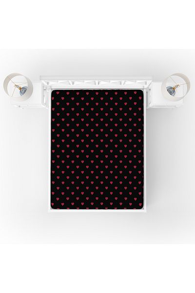 yok yok evim eve dair her şey Black Floor - Heart Bed Sheet