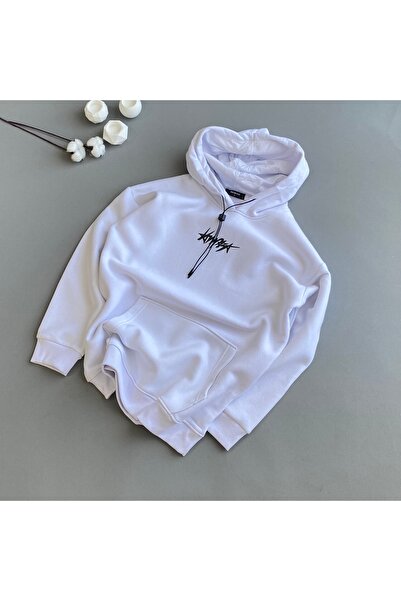 Retro ÇİFT BASKILI OVERSİZE KAPÜŞONLU 3 İPLİK ŞARDONLU KUMAŞ SWEATSHİRT