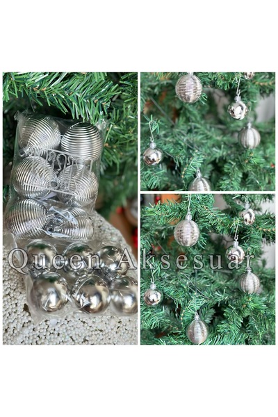 QUEEN AKSESUAR 12-штучний набір сріблясто-сірих економічних колекційних ялинк...