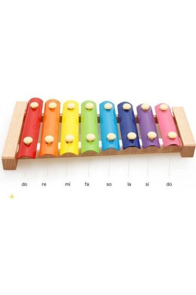 Genel Markalar Eğitici Ahşap Ksilofon 8 Nota 8 Ton 8 Tuşlu Sesli Selefon Oyuncak 25x13 cm