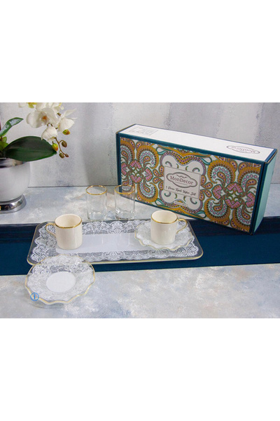 Mondecor MUBA CONSEPT STYLİSH WHİTE 2 KİŞİLİK 7 PARÇA KAHVE SUNUM SETİ