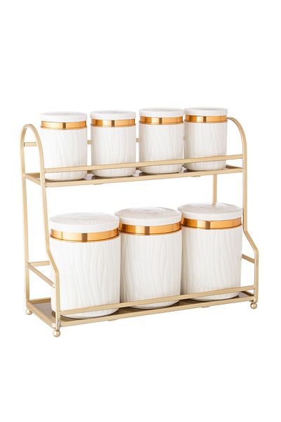 Dania A set of 7-piece sugar, tea and spice containers + a metal stand