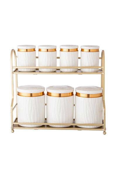 Dania A set of 7-piece sugar, tea and spice containers + a metal stand