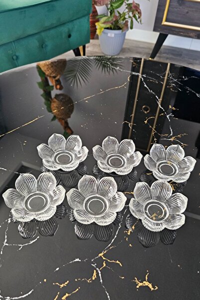 Gülümseten Avm 6 lı Lotus Çiçeği Kahve Yanı Sunumluk | Çizgili Origami Lokumluk | Drajelik | Şekerlik