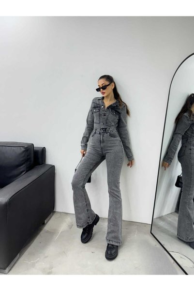 Vovikon KN Flared Leg Denim Jumpsuit with Jacket