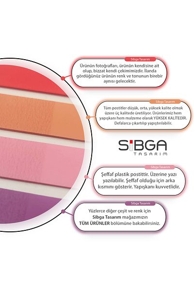 sibga tasarım Transparent Colored Post-It Note Paper - 200 Sheets Bookmark Sticker