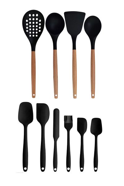 Mirilliahome 10 Pieces Silicone Kitchen Utensils Set - Silicone Serving Utensils with Bamboo Handle