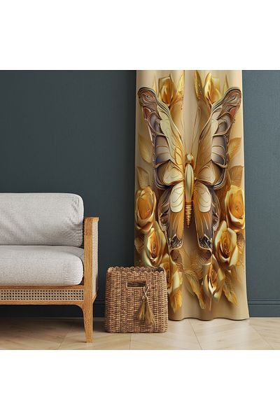 yok yok evim eve dair her şey Gold Butterfly Background Curtain