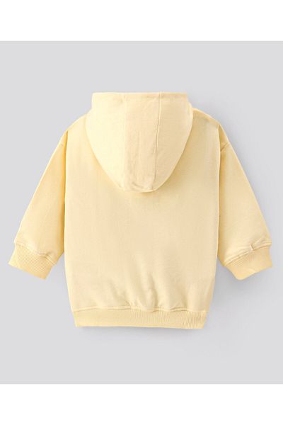 Bonfino Girls 100% Cotton French Terry Full Sleeve Bomber Jacket With Hood & Placement Print -Yellow