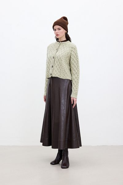 Manuka Bitter Brown Wide Cut Leather Skirt