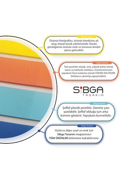 sibga tasarım Transparent Colored Post-It Note Paper - 200 Sheets Bookmark Sticker
