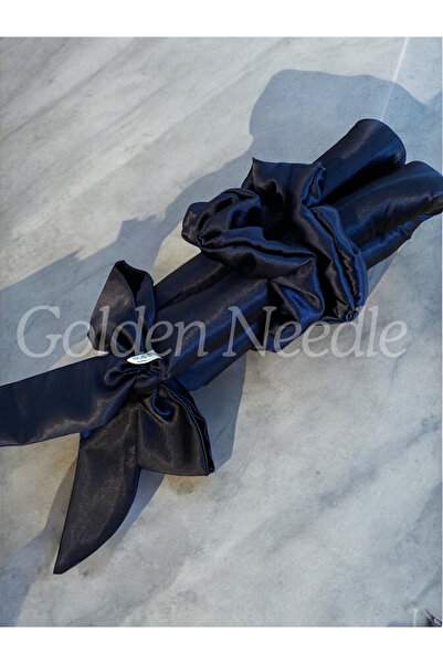 Golden Needle Pachet de 4 piese de coafat pentru păr din satin albastru închi...