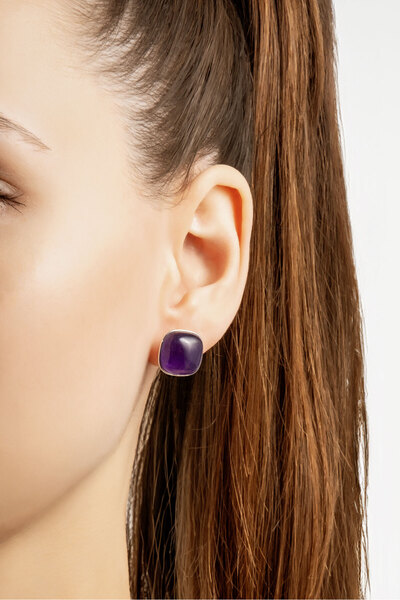 So CHIC... Violet 18 Ayar Beyaz Altın Kaplama Gümüş Ametist Küpe