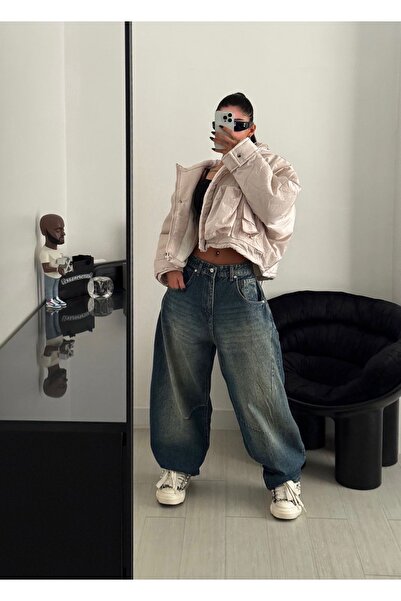 Alien 1979 بنطال جينز فضفاض باللون الأخضر الفاتح مع إبزيم قابل للتعديل في الخصر