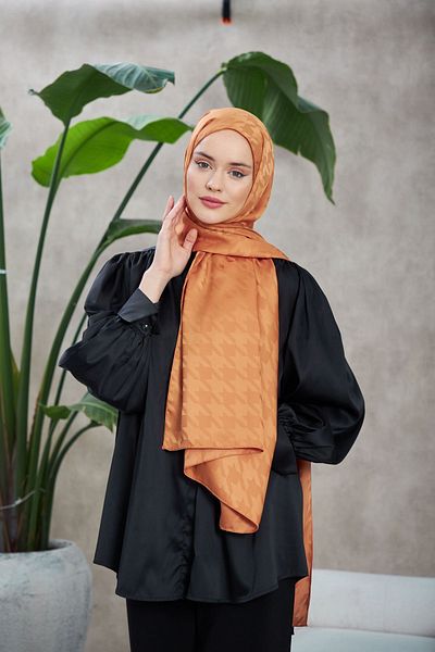 İpekhan Σάλι Neo Houndstooth με μεταξένιο ζακάρ σχέδιο - Tan 9010-08