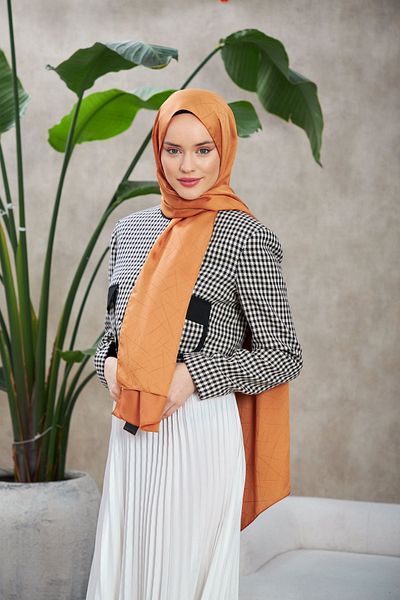 İpekhan Σάλι Line Leola με μοτίβο Tan Silky Jacquard - 9009-08
