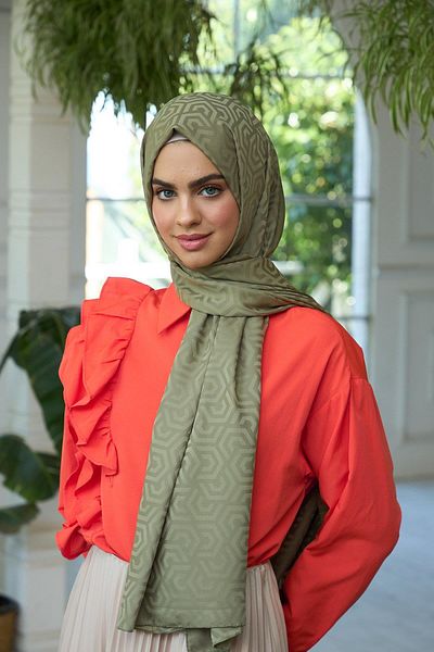 İpekhan 9013-09 Model Summer Sparkle Collection - Μεταξένιο Ζακάρ Χακί Σάλι