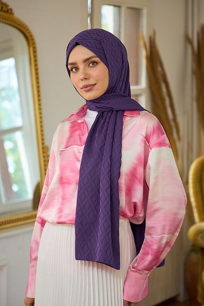 İpekhan Silky Jacquard Shawl Σκούρο Μωβ Καλοκαιρινή Συλλογή - 9015-18