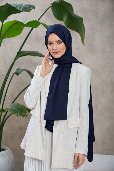 İpekhan Novvela Dark Navy Blue Silky Jacquard μοτίβο σάλι - 9008-19