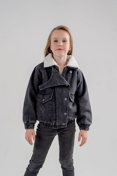 GİYİCEM Palton de blană din denim cu guler pentru fete 1010