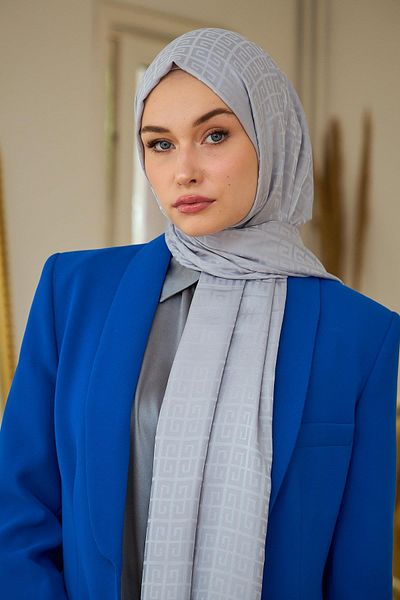 İpekhan Gray Silky Jacquard Shawl - Summer Sparkle Collection 9016-20