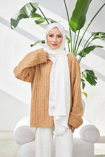 İpekhan Σάλι Silky Jacquard Triangle Pattern - Off White 9005-10