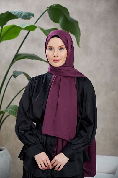 İpekhan Novvela - șal jacquard mătăsos cu model violet 9008-18, vinete