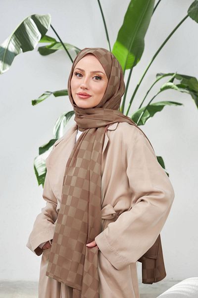 İpekhan Καφέ σάλι - Νέο Checkers Pattern, Silky Jacquard, Model 9007-04