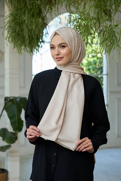 İpekhan 9013-12 Model Summer Sparkle Collection - Μεταξένιο Ζακάρ Μπεζ σάλι