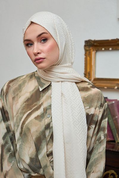 İpekhan Μπεζ μεταξωτό σάλι ζακάρ - Summer Sparkle Collection 9017-09