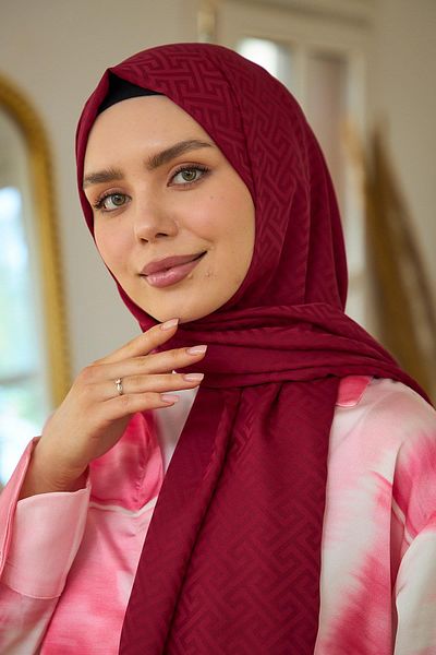 İpekhan Silky Jacquard Shawl - Dark Red Summer Sparkle Collection 9017-22