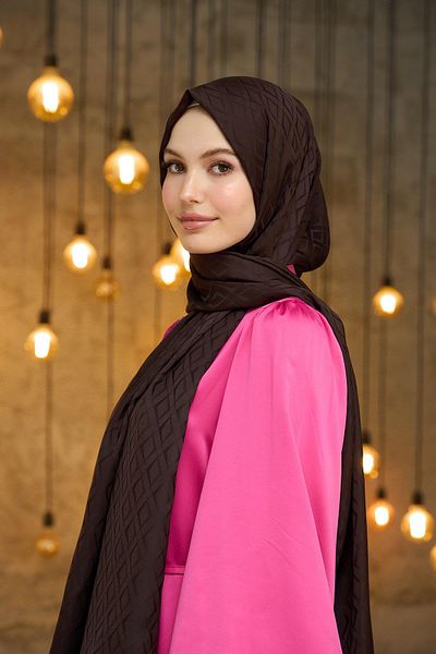 İpekhan Silky Jacquard Shawl Bitter Brown Summer Shine Συλλογή - 9015-01