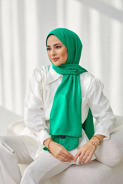 İpekhan Μεταξένιο ζακάρ σάλι Benetton Green Pattern - 9004-03
