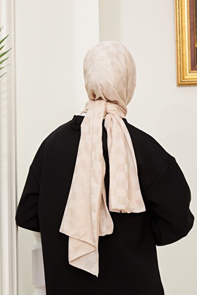 İpekhan Ecru Jacquard Silk Jacquard Series Checker Patterned Shawl 9002-03