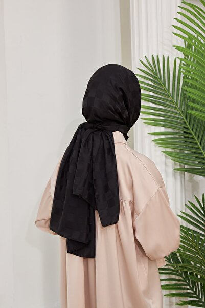 İpekhan Black Silk Jacquard Series - Σάλι με σχέδιο σκακιέρας 9002-10