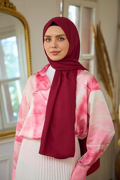 İpekhan Silky Jacquard Shawl - Dark Red Summer Sparkle Collection 9017-22