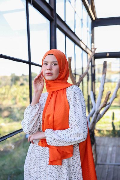 İpekhan Orange Exen Patterned Silky Jacquard Shawl - 9011-12