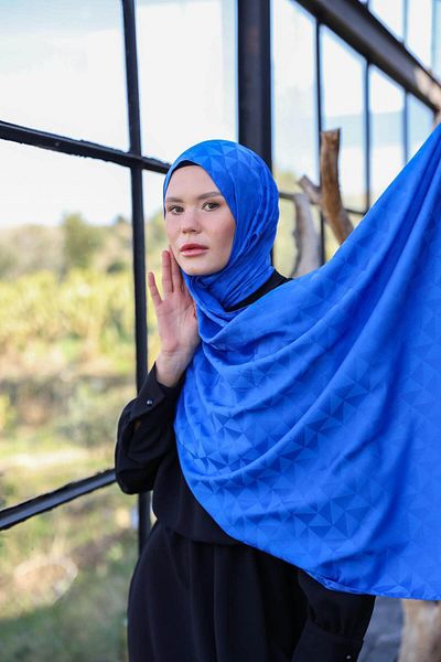 İpekhan Model triunghiular șal jacquard mătăsos Parlament Blue 9005-22