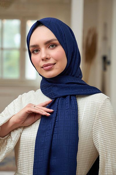 İpekhan Σάλι Navy Blue Silky Jacquard - Summer Sparkle Collection 9016-14